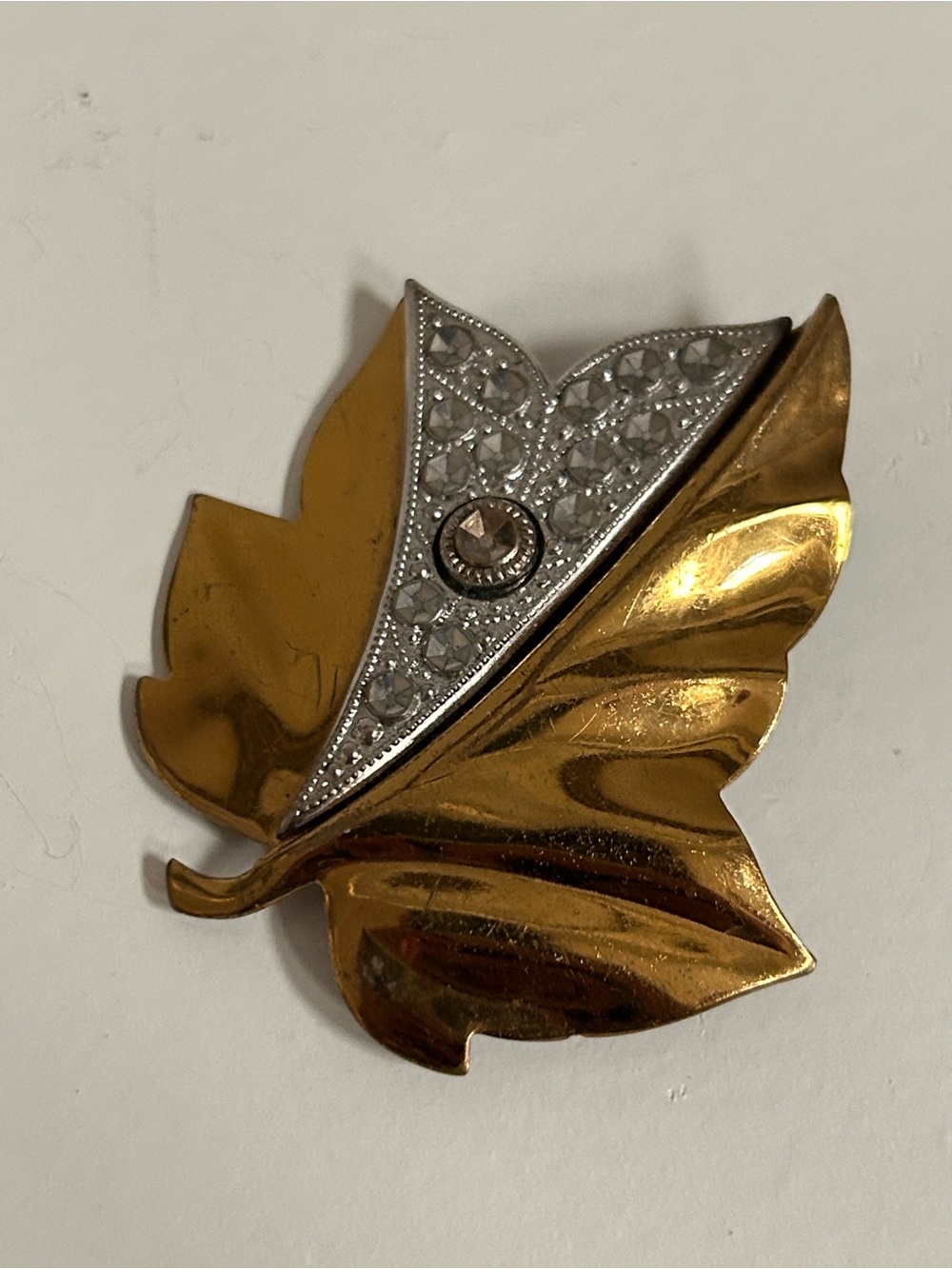 Gold Leaf Brooch with Silver Accent
